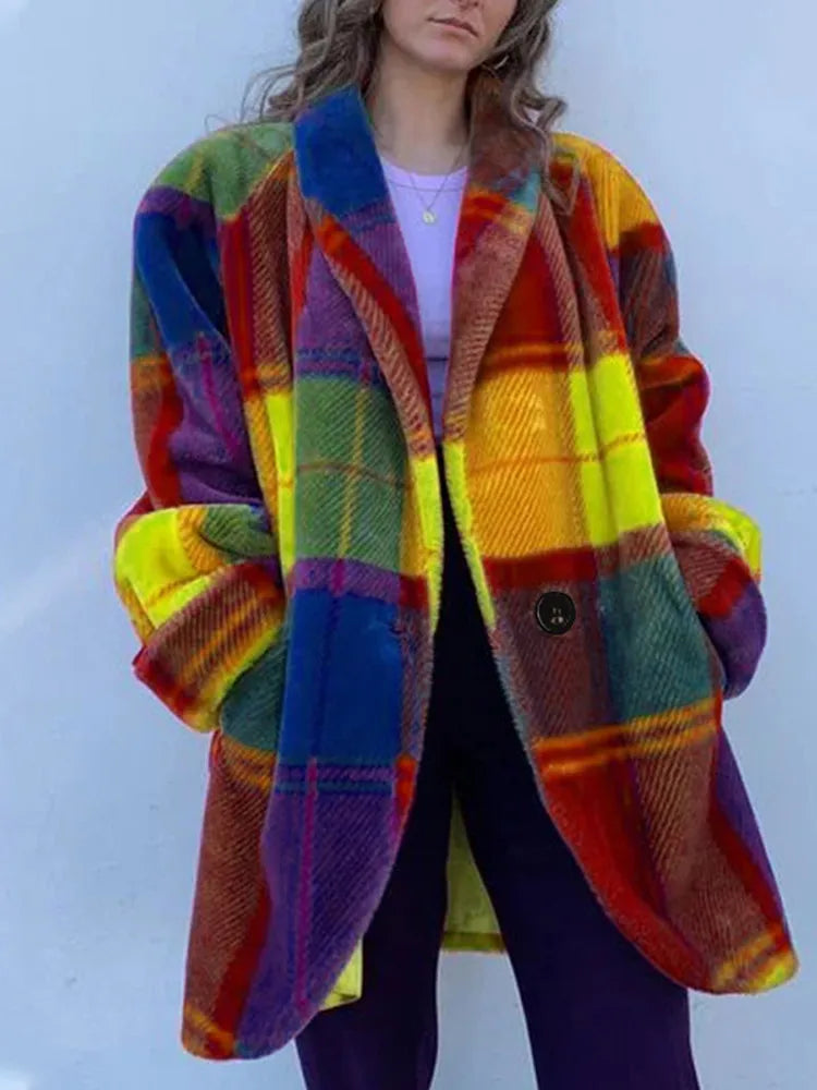 Panelled Plaid Women Jacket Long Sleeve Pocket Single Breasted Casual Female Coat  Spring V-neck Elegant Lady Overcoat eprolo