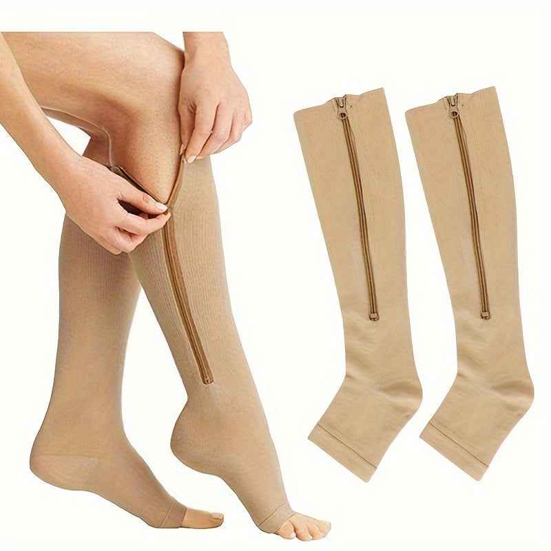 Toe Freedom Compression Socks - Comfortable, Breathable, and Quick-Drying for All-Day Wear, Sports, and Fitness - Polyester Knit Fabric, Side Zipper, and Toeless Design