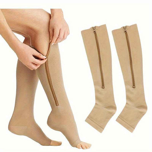 Toe Freedom Compression Socks - Comfortable, Breathable, and Quick-Drying for All-Day Wear, Sports, and Fitness - Polyester Knit Fabric, Side Zipper, and Toeless Design