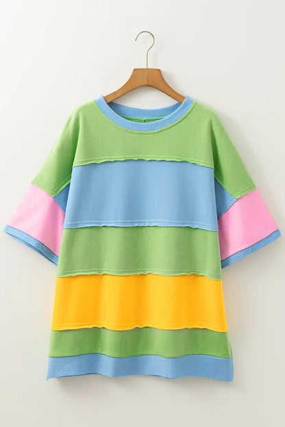 Light Blue Color Block Side Slit Plus Size T Shirt - Effortless Style Meets Everyday Comfort! - Shello's Creative Boutique