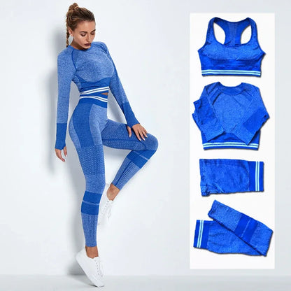 4Pcs Women Vital Seamless Yoga Set Sports Bra+Crop Top Shirts+Shorts+High Waist Leggings Gym Clothing Sports Wear For Women - Shello's Creative Boutique
