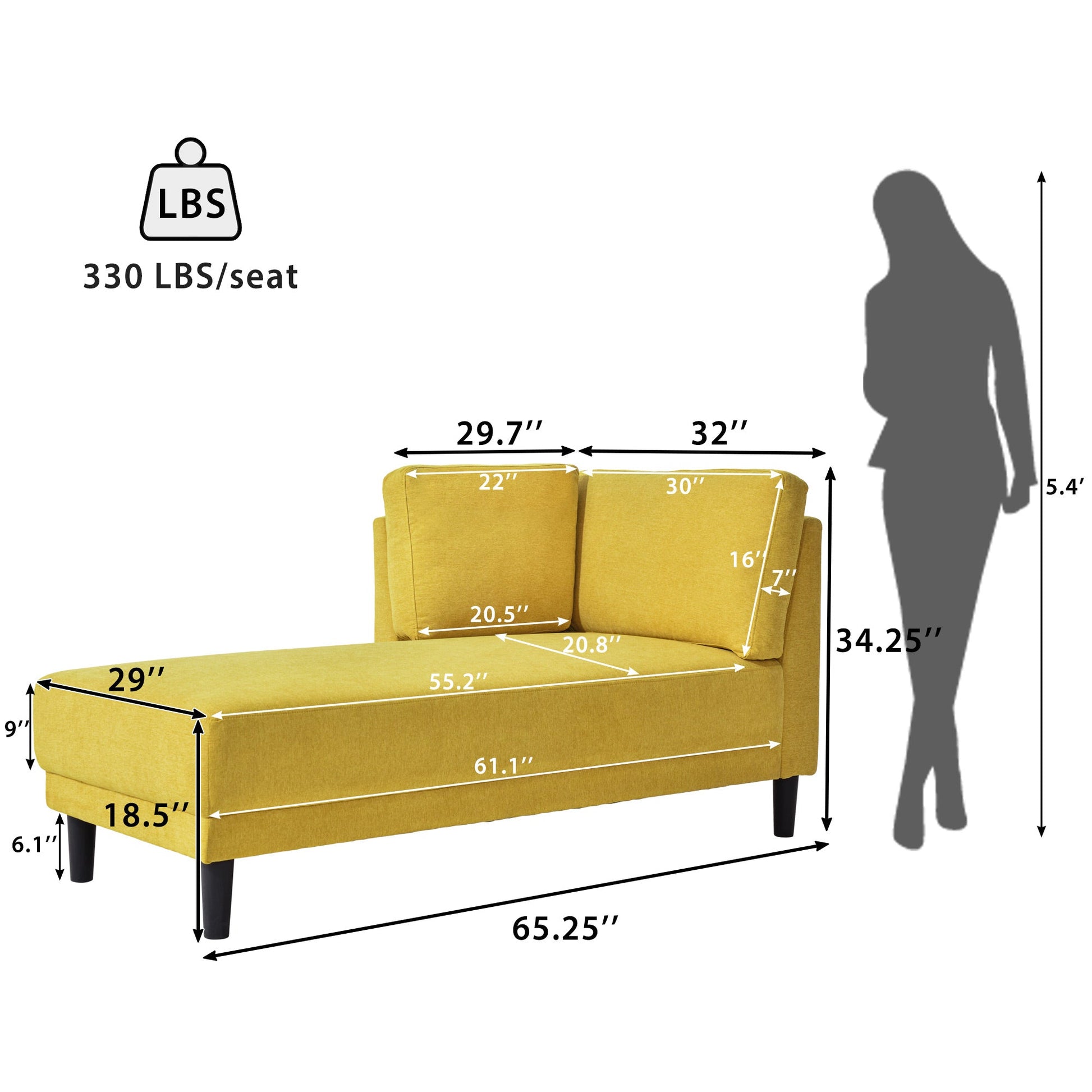 65" Mid-Century Modern Fabric Corner Lounge Chair Upholstered Indoor Chaise Lounge for Bedroom eprolo