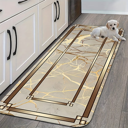 2/3 Piece Spring Summer Kitchen Mat Set - Marble Gold Plated Design Absorbent Washable Floor Mats