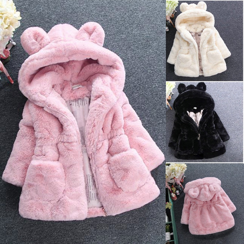 Winter Baby Girls Clothes Faux Fur Fleece Coat Pageant Warm Jacket Xmas Snowsuit 1-8Y Baby Hooded Jacket Outerwear eprolo