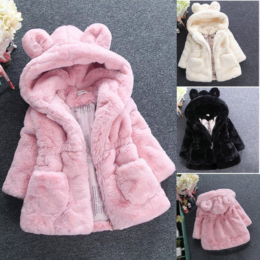 Winter Baby Girls Clothes Faux Fur Fleece Coat Pageant Warm Jacket Xmas Snowsuit 1-8Y Baby Hooded Jacket Outerwear eprolo