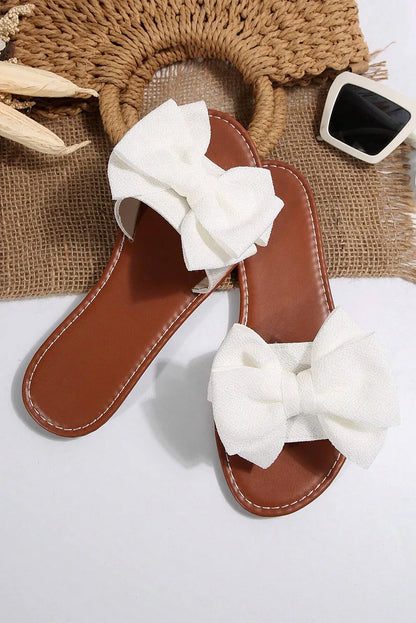 White Bow Decor Flat Slippers - Shello's Creative Boutique