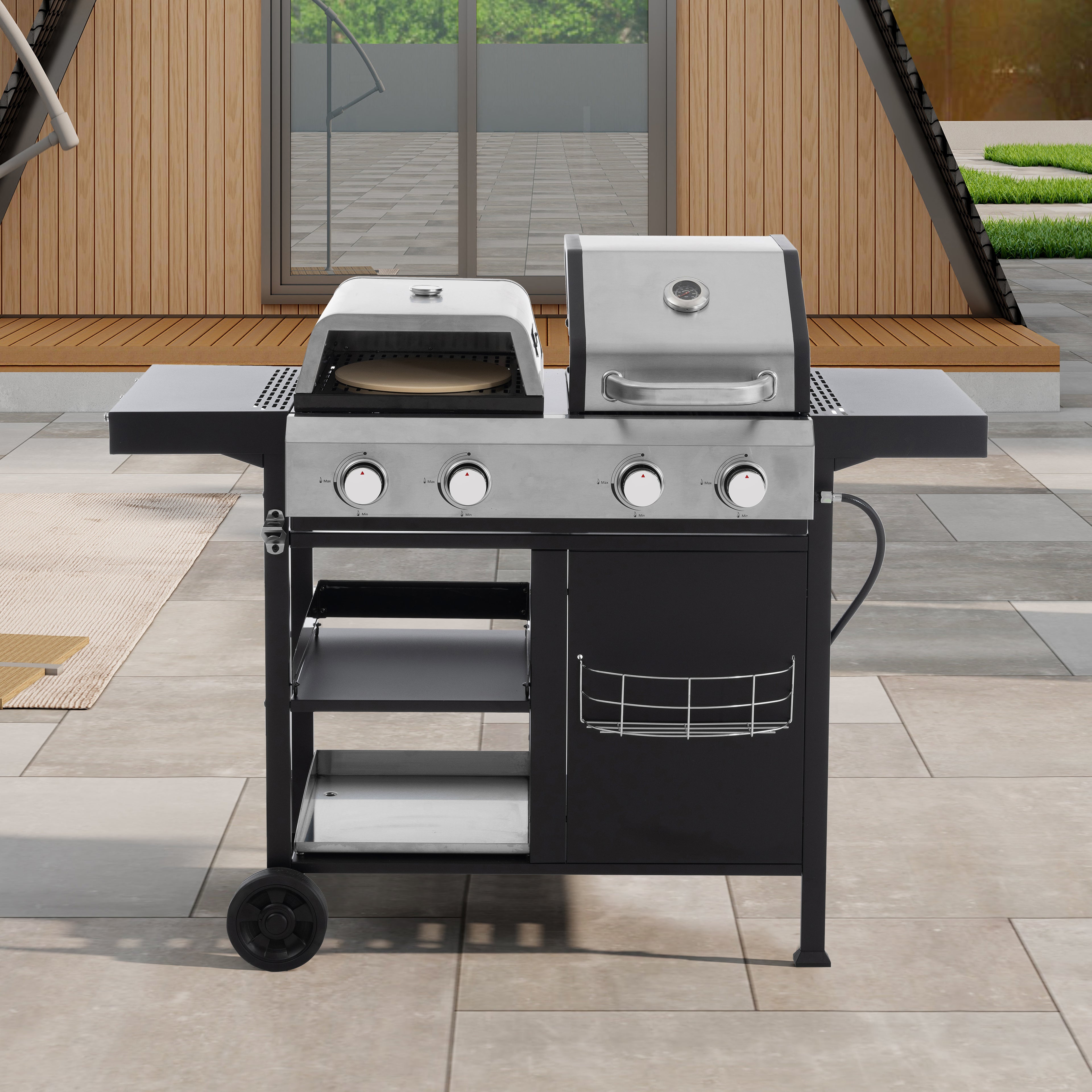 2+2 multifunctional gas barbecue grill and covered grill combination for outdoor cooking - barbecue, barbecue, pizza. eprolo
