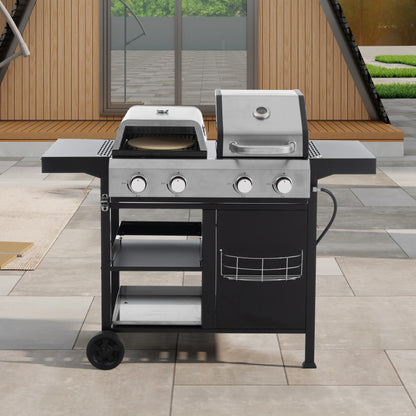 2+2 multifunctional gas barbecue grill and covered grill combination for outdoor cooking - barbecue, barbecue, pizza. - Shello's Creative Boutique