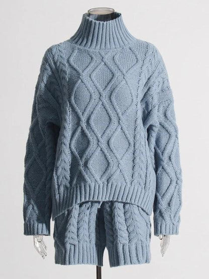 Solid Knit 2-Piece Set - Turtleneck Sweater & High Waist Shorts - Shello's Creative Boutique