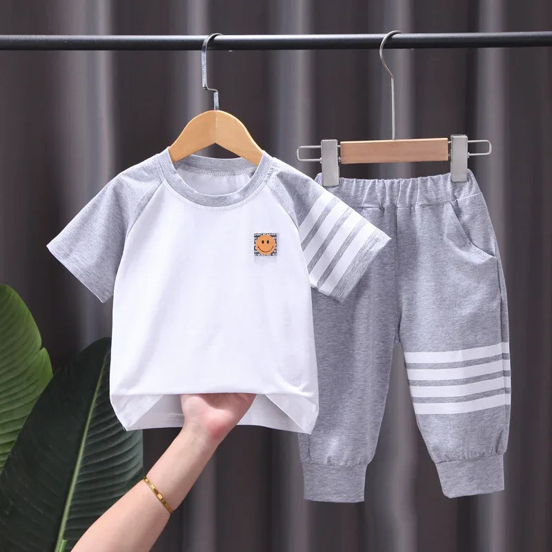 Children's Clothing Boys Summer Suits Casual Korean Version Children's Summer Baby Short Sleeve Two-Piece Suit - Shello's Creative Boutique