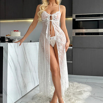 Sexy lingerie, sexy women's suspender lace long slit nightgown, pajamas - Shello's Creative Boutique