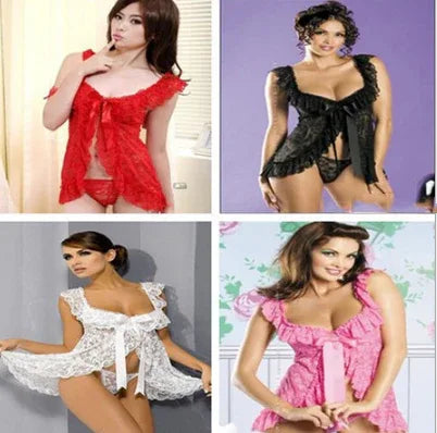 Sexy Lace Lingerie Dress Women Homewear Night Gowns + G-string Sexy Panties Nightwear Sleepwear Sets - Shello's Creative Boutique