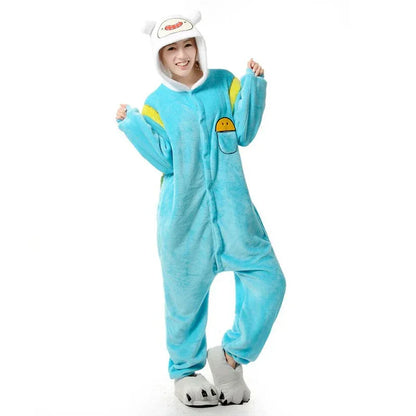 Cartoon animal jumpsuit sleepwear for autumn and winter adult sleepwear thick flannel men's and women's couple home clothes - Shello's Creative Boutique