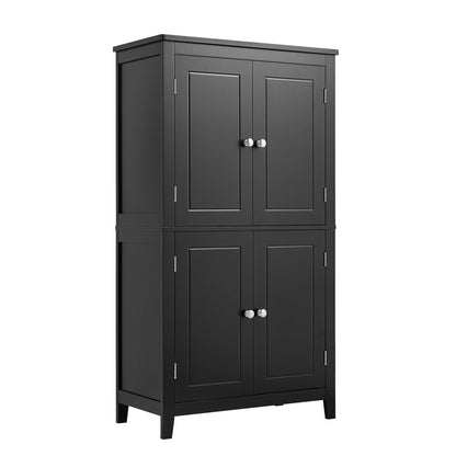 Bathroom floor storage cabinet, bathroom storage cabinet, 4-door independent cabinet, adjustable shelf, adaptive shelf, black eprolo