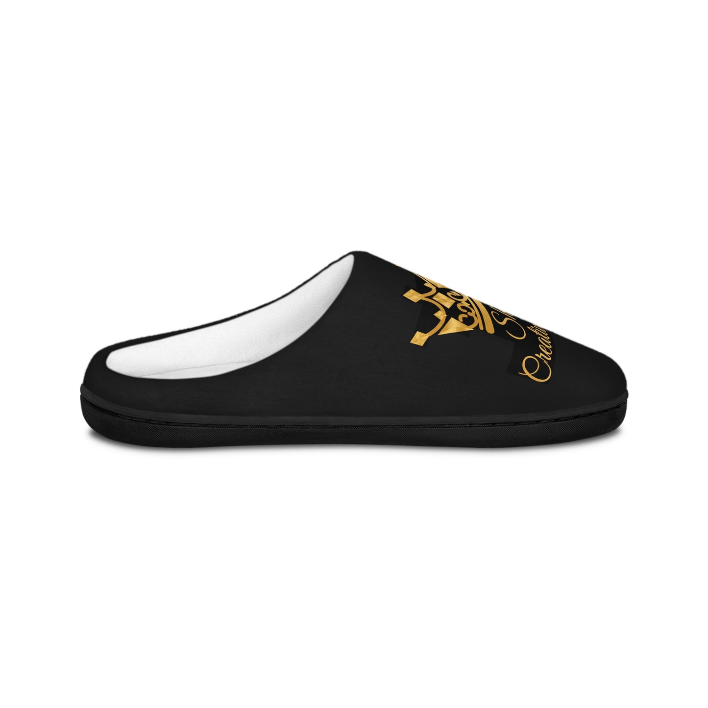 Queen's Slippers — Women's Black Indoor Slippers with Gold Crown Design
