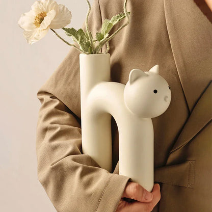 Creative Korean Christmas Cute Tubular Cat Vase – Whimsical Holiday Decor - Shello's Creative Boutique