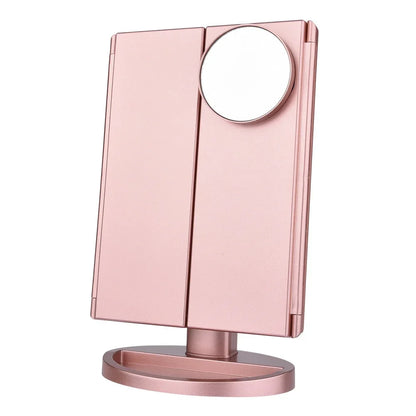 LED Touch Screen 22 Light Makeup Mirror Table Desktop Makeup Vanity 3 Folding Adjustable Mirror - Shello's Creative Boutique