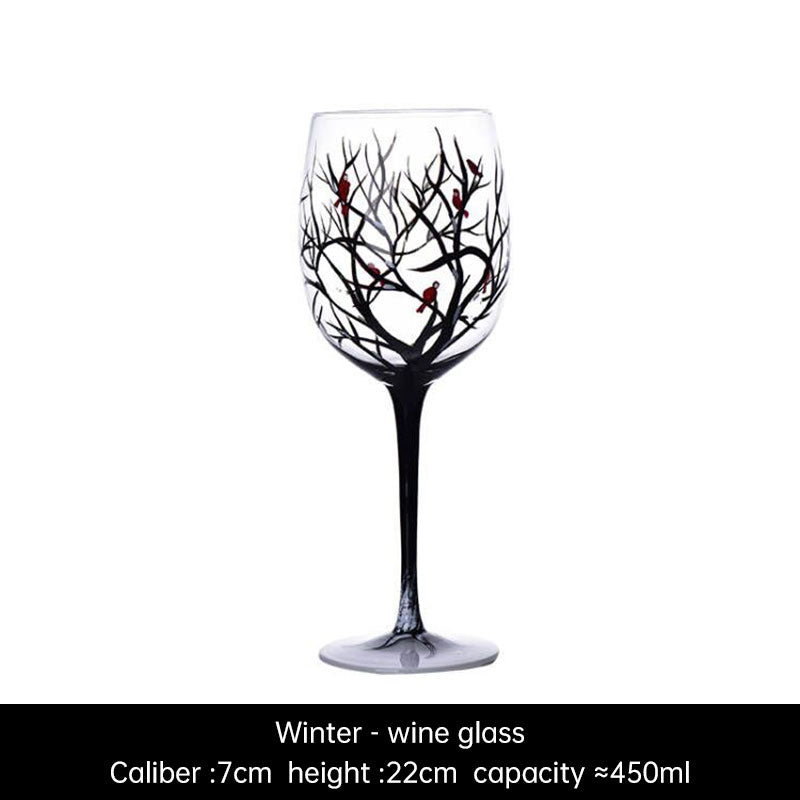 Light luxury ins crystal glass wine glass hand-painted household goblet four seasons painted wine glass eprolo