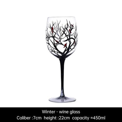 Light luxury ins crystal glass wine glass hand-painted household goblet four seasons painted wine glass - Shello's Creative Boutique