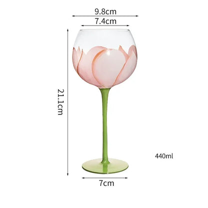 1 Piece Hand Painted Glass Goblet Cup Creative Red Wine Glasses Cup Flower Painted Stemware for Wedding Party Events - Shello's Creative Boutique