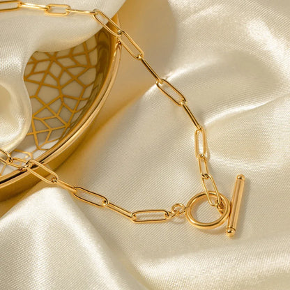 18K gold paper clip chain with OT buckle design high-end necklace - Shello's Creative Boutique