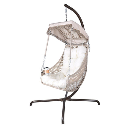 Luxury Swing Egg Chair with Stand - Indoor/Outdoor Hanging Chair with Sunshade
