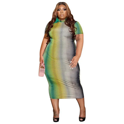 Plus Size Gradient Maxi Dress - Colorful Summer Pullover Dress - Shello's Creative Boutique