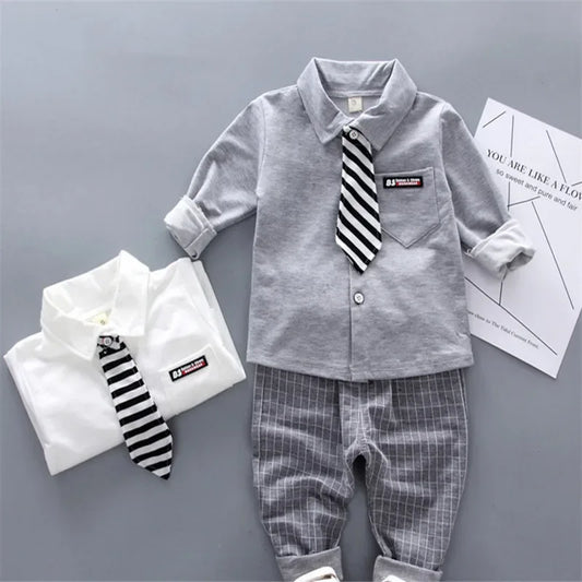 New style two-piece set of stylish spring clothing for small and medium-sized boys men's baby shirt dress children's clothing - Shello's Creative Boutique