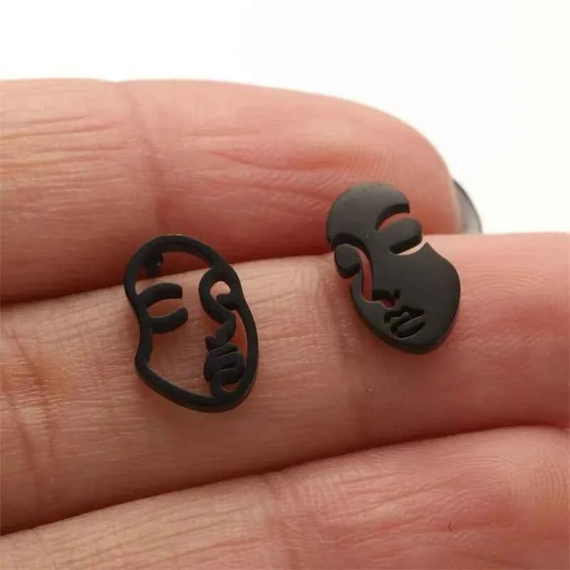 Fashion Girl Abstract Face Earrings for Women - Simple Asymmetrical Stud Jewelry, Elegant Female Gift