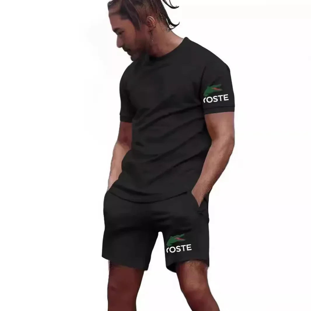 Summer sportswear set, men's fashion two-piece set, sports, fitness, running, leisure, quick drying short sleeved shorts - Shello's Creative Boutique