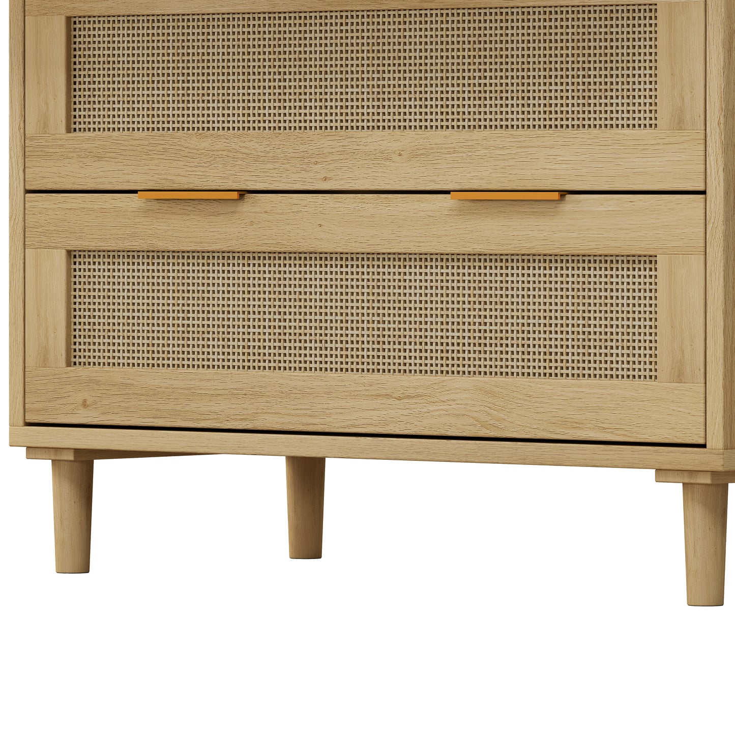Premium 3-Drawer Rattan Storage Cabinet Set - Oak Finish (Set of 2)