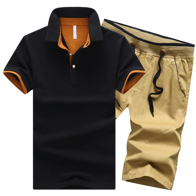 Cotton Mens Sets Summer Button Polo Shirts Sets Turn Down Mens Shorts 4XL Men Clothes 2 Piece Set Elastic Waist Shorts eprolo