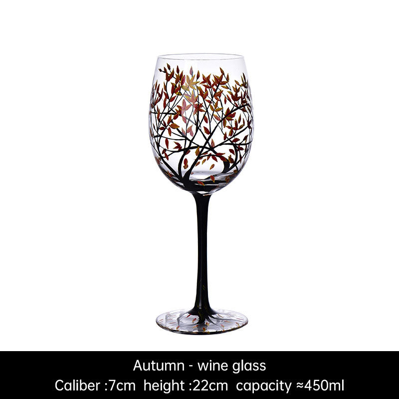 Light luxury ins crystal glass wine glass hand-painted household goblet four seasons painted wine glass eprolo