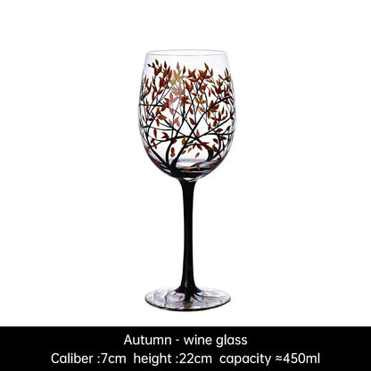 Light luxury ins crystal glass wine glass hand-painted household goblet four seasons painted wine glass - Shello's Creative Boutique
