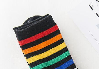 Rainbow Striped Harajuku Socks - Fun Cotton Short Socks for Women - Shello's Creative Boutique