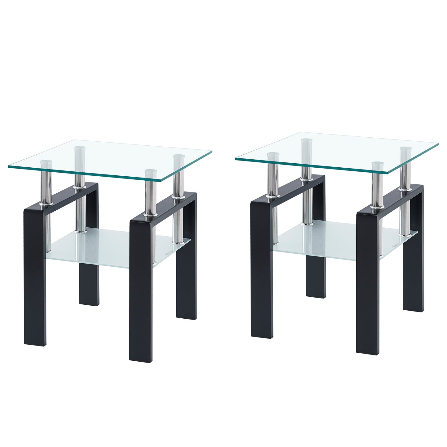 Tempered Transparent Glass End Table 2-Layers Small Table with Storage Living Room Side Table eprolo