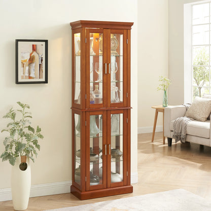 Curio Diapali cabinet with adjustable shelves mirror tempered glass door walnut wood - Shello's Creative Boutique