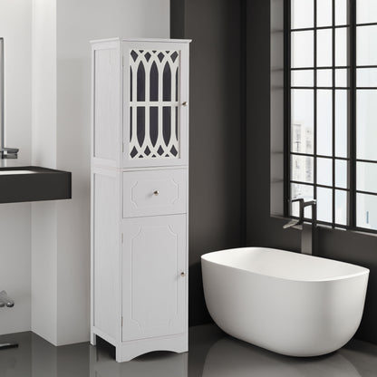 Tall Bathroom Cabinet, Freestanding Storage Cabinet with Drawer and Doors, MDF Board, Acrylic Door, Adjustable Shelf, White eprolo