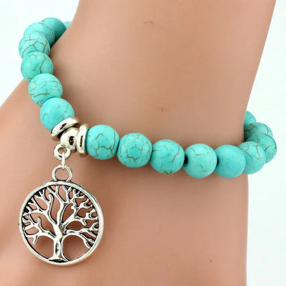 Vintage Boho Charm Bracelets Bangles Women Natural Stone Tree of Life Elephant Owl Pendant Bead Bracelet Men Jewelry - Shello's Creative Boutique