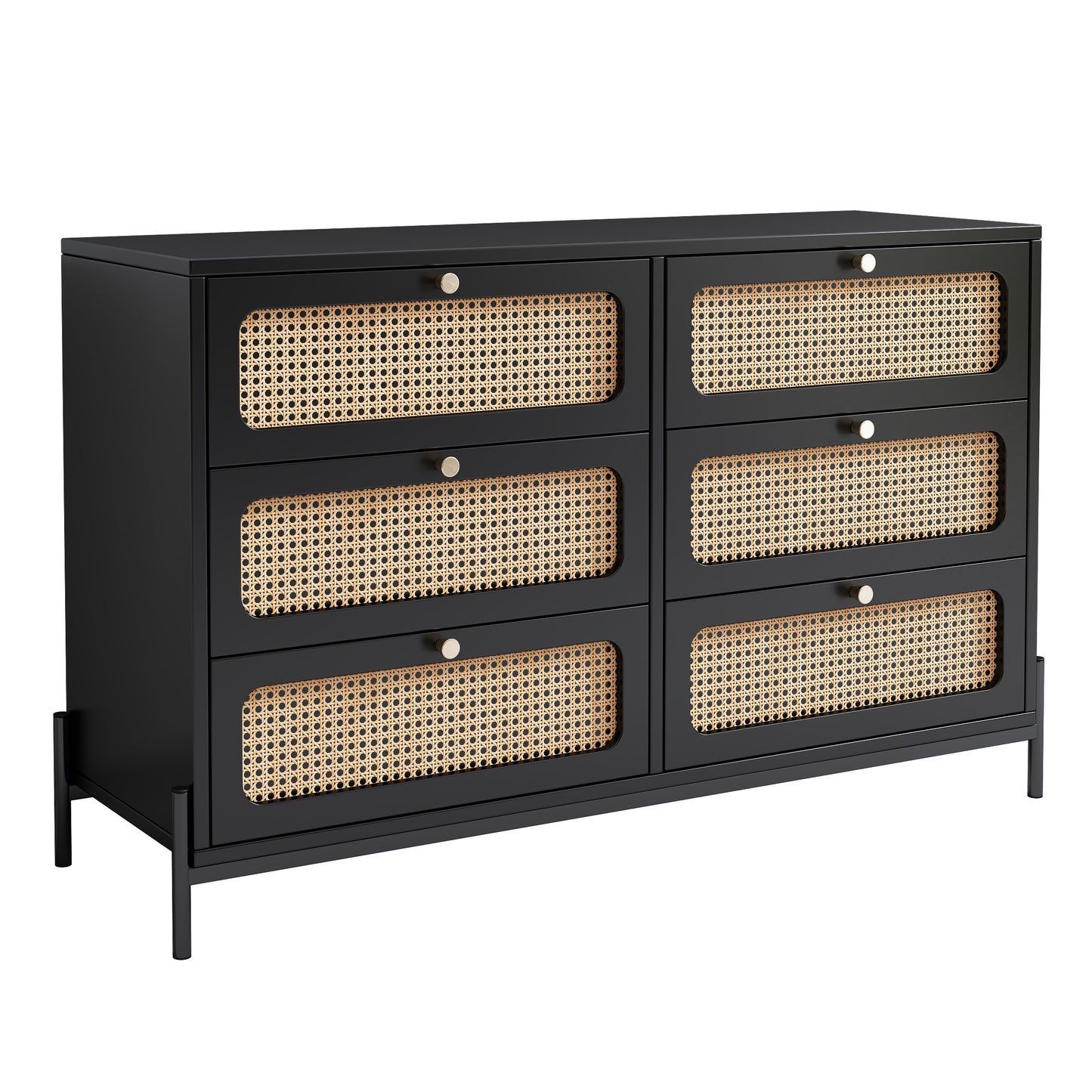 Modern hemp vine wood closet with 6 drawers, dressing table, wooden storage cabinet side panel, black eprolo
