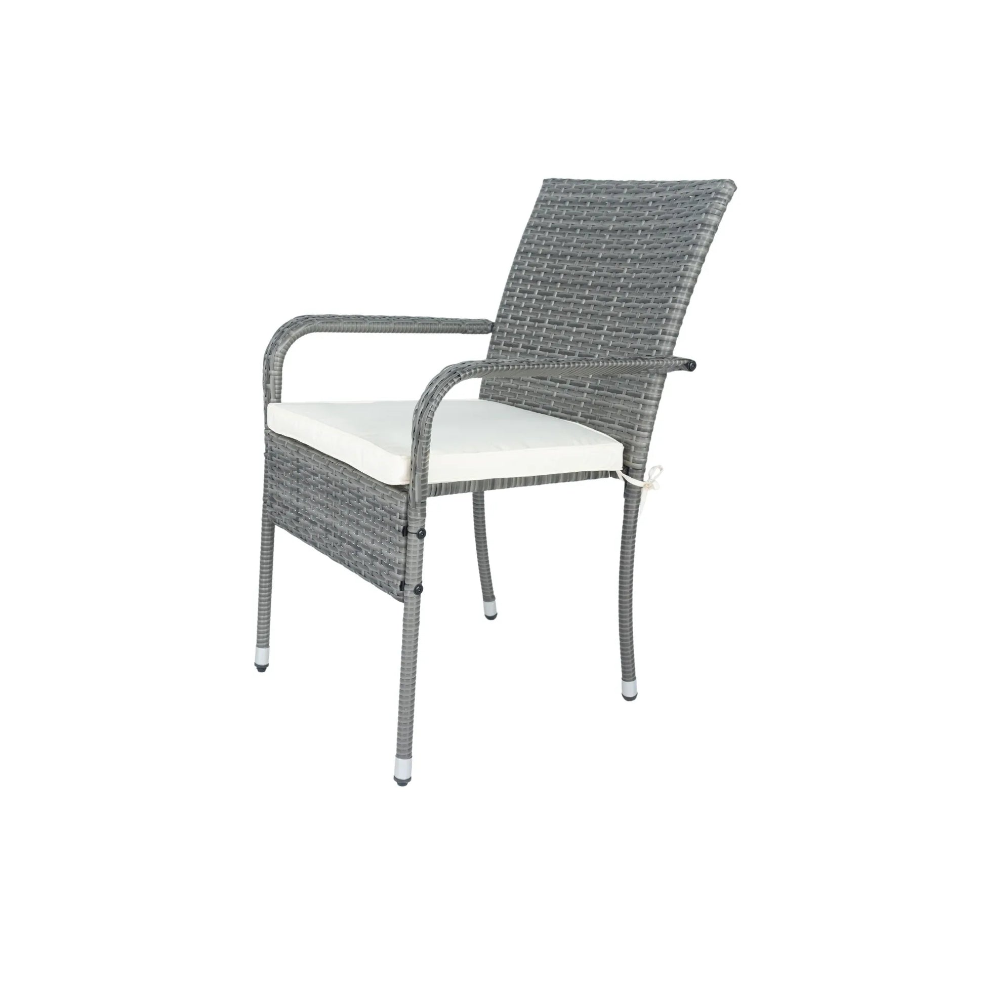 3 Piece Patio Wicker Conversation Set Grey Wicker + white Cushion - Shello's Creative Boutique