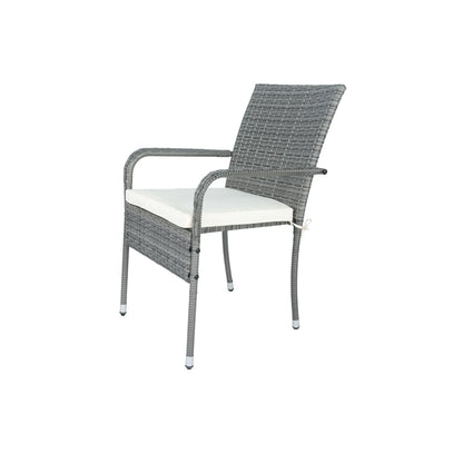 3 Piece Patio Wicker Conversation Set Grey Wicker + white Cushion - Shello's Creative Boutique