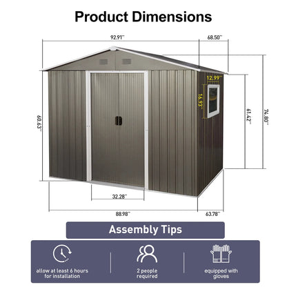 8ft x 6ft Outdoor Metal Storage Shed with Window Grey(W540S00016) - Shello's Creative Boutique