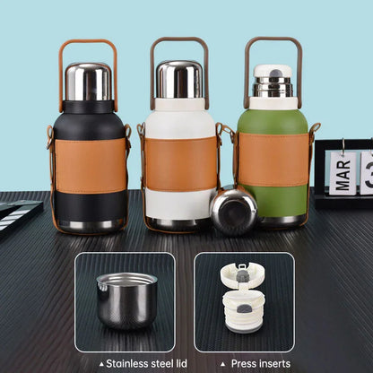 Large capacity 316 stainless steel sports water bottle outdoor with carrying rope portable travel pot thermos cup - Shello's Creative Boutique