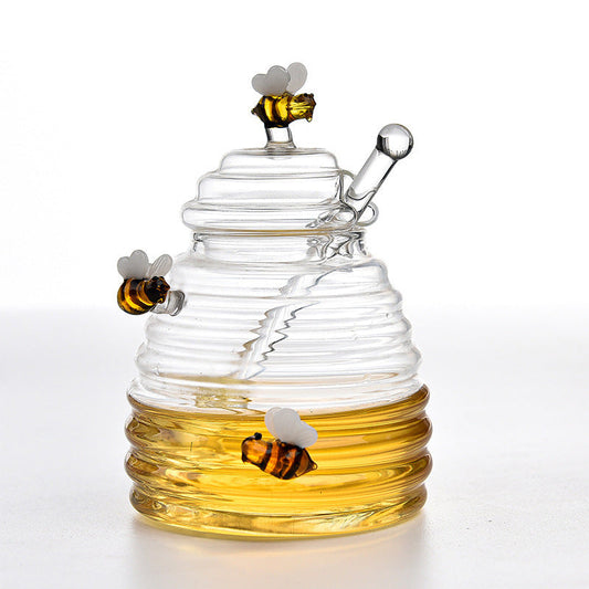 Home Transparent Glass Honey Jar With Lid, Glass Stirring Honey Bottle, Creative Glass Seasoning Jar, New Model eprolo