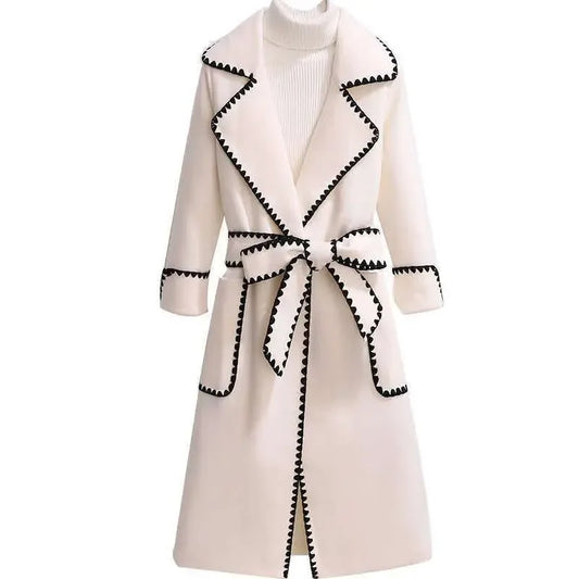 Oversized 4xl Fall Winter Woolen Long Coats Women's Lapel Slim Wool Blend Jackets With Belts Korean Elegant Thick Overcoats New - Shello's Creative Boutique