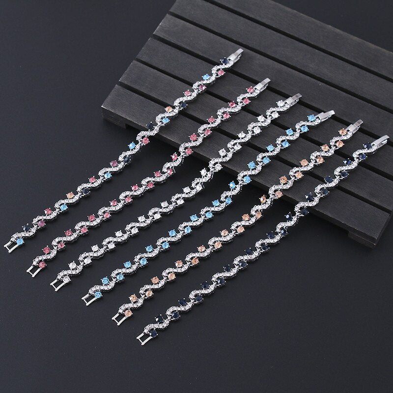 Luxury Blue Crystal Bracelet For Wedding Silver Bracelet Rhinestone Charm Women Bangles Jewelry Pulseira Feminina BR520 eprolo