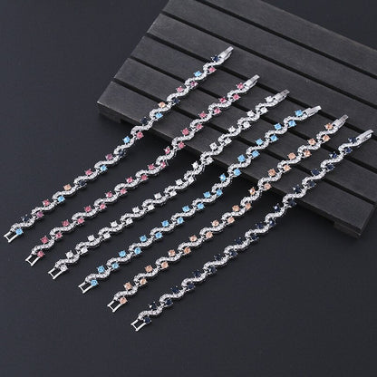 Luxury Blue Crystal Bracelet For Wedding Silver Bracelet Rhinestone Charm Women Bangles Jewelry Pulseira Feminina BR520 eprolo