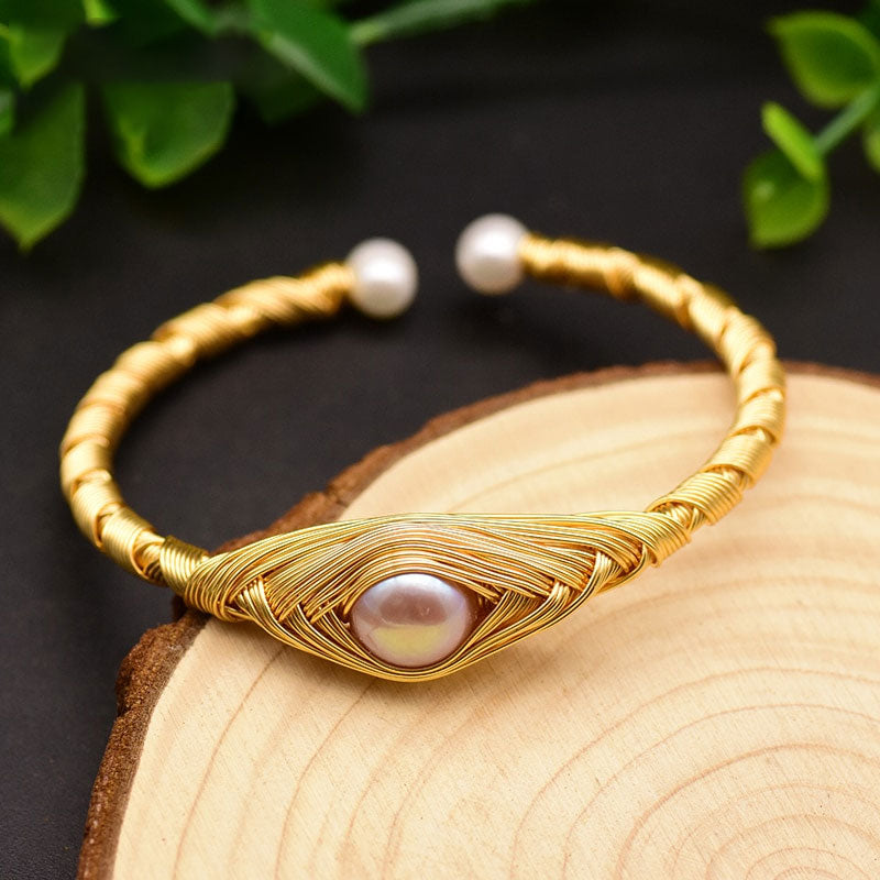 Original Design Natural Fresh Water Purple Pearl Adjustable Eye Bangle For Women Gift Jewlery  Pulseras Mujer