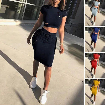 Two Piece Set Summer Dresses Women Sexy Patchwork Cocktail Party Bodycon Bandage Dress Wholesale - Shello's Creative Boutique